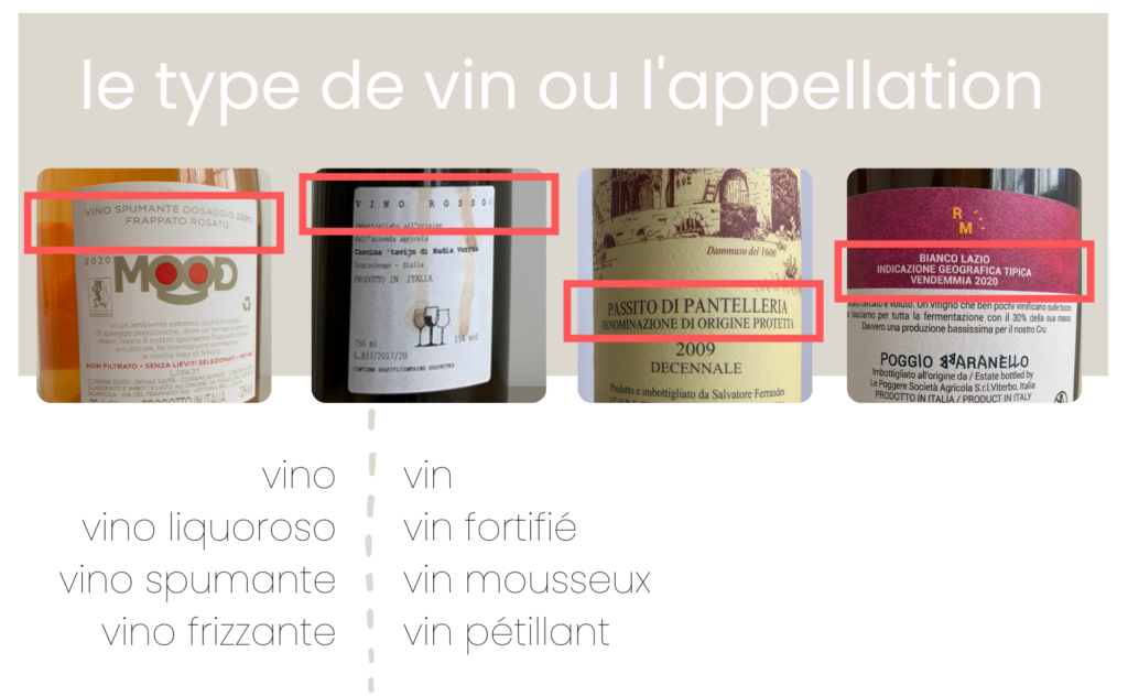 Le type de vin ou l'appellation sont les premières indications utiles sur la bouteille.