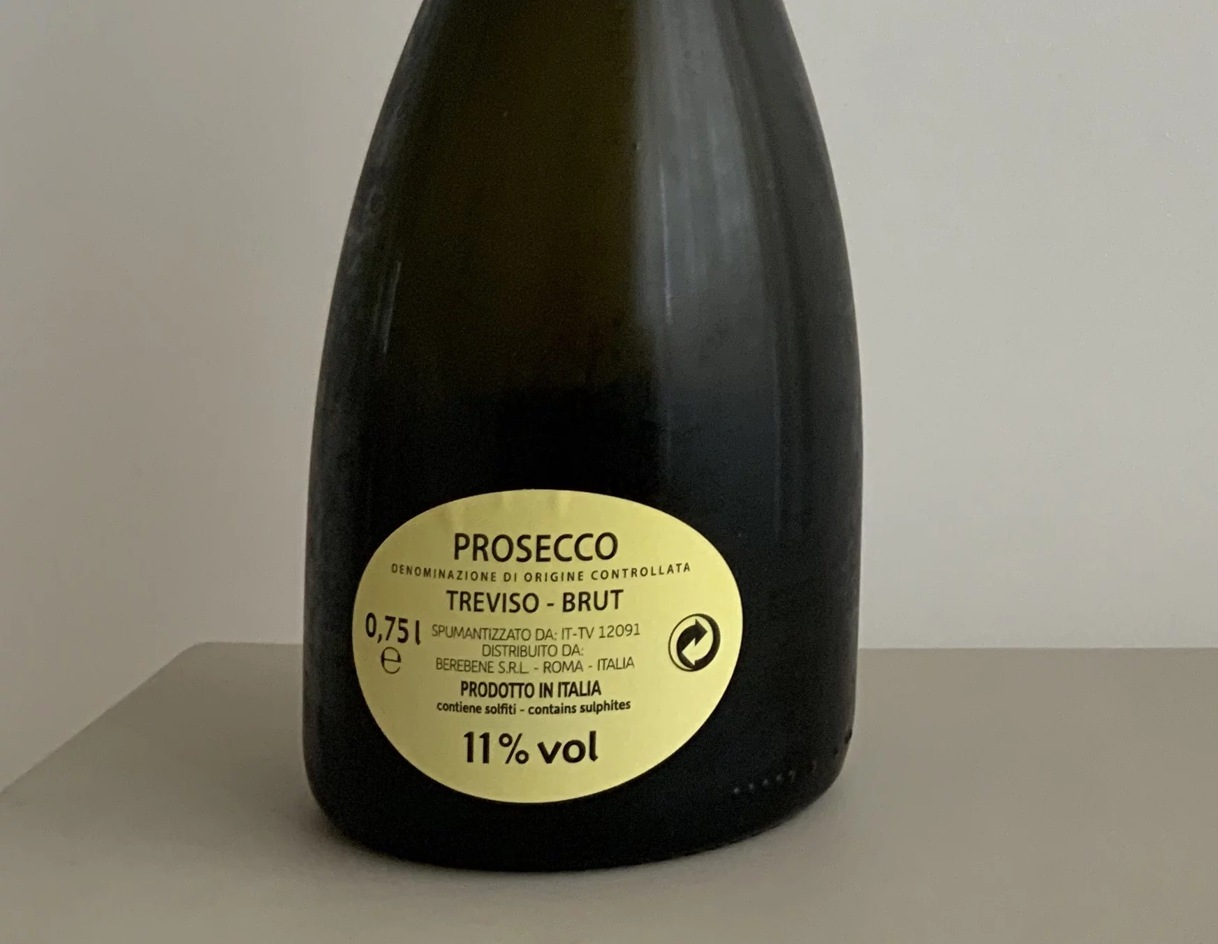 Contre-étiquette d'une bouteille de Prosecco doc Treviso