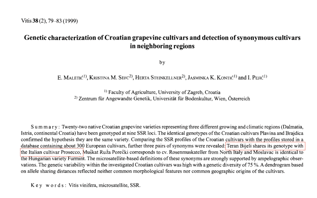 Extrait Article scientifique Genetic characterization of Croatian grapevine cultivars and detection of synonymous cultivars in neighboring regions by E. MALETICI et al.